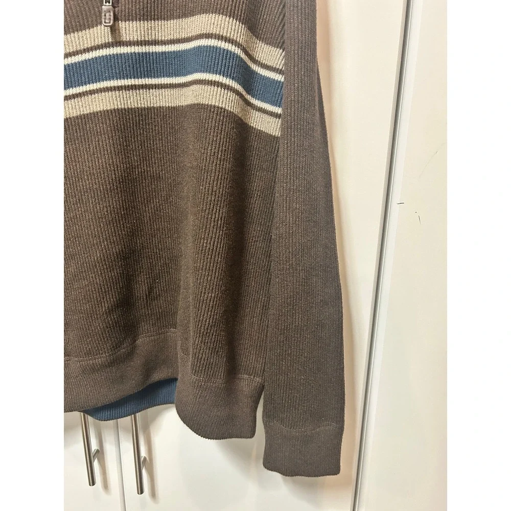 Eddie Bauer Mens XL Brown Striped Quarter Zip Ribbed Knit‎ Pullover Sweater